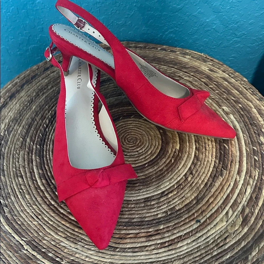 Like New Charter Club 8.5 Women's Vibrant Red Suede 2 inc Heels